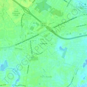 Mappa topografica Southgate, altitudine, rilievo