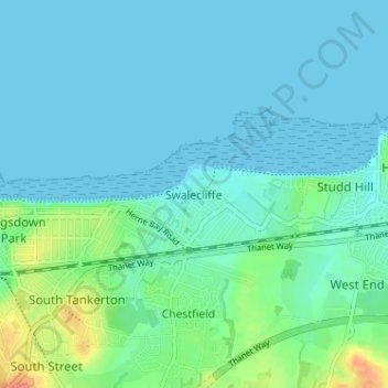 Mappa topografica Swalecliffe, altitudine, rilievo