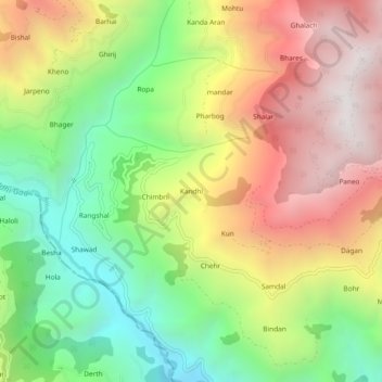 Mappa topografica Kandhi, altitudine, rilievo