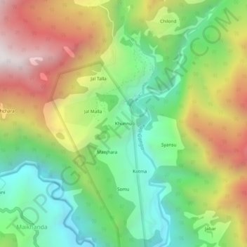 Mappa topografica Khunnu, altitudine, rilievo