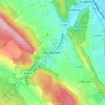 Mappa topografica Brunkensen, altitudine, rilievo
