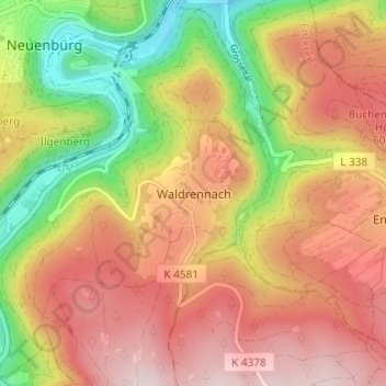 Mappa topografica Waldrennach, altitudine, rilievo