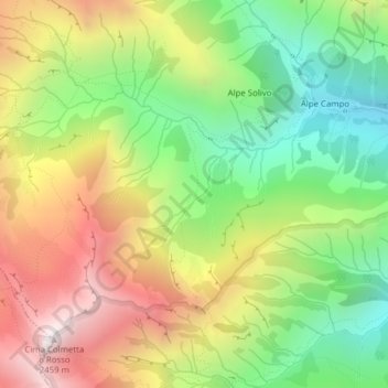 Mappa topografica Alpe del Cortese, altitudine, rilievo
