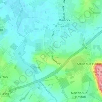 Mappa topografica Bower Hinton, altitudine, rilievo