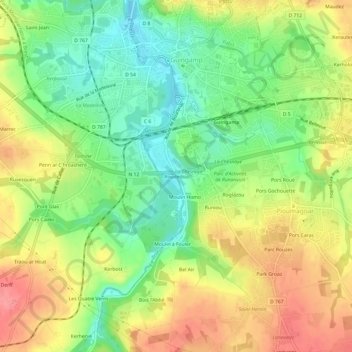 Mappa topografica Roudedou, altitudine, rilievo