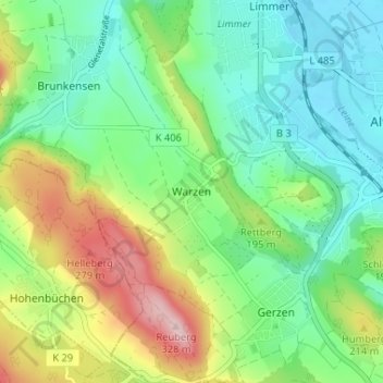 Mappa topografica Warzen, altitudine, rilievo
