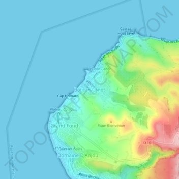 Mappa topografica Boucan-Canot, altitudine, rilievo