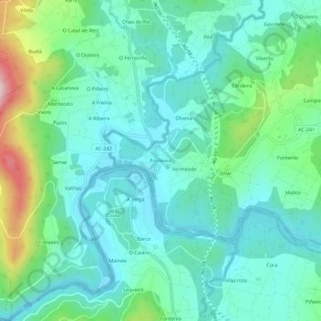 Mappa topografica Pontevea, altitudine, rilievo