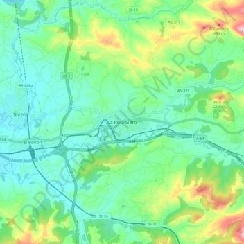 Mappa topografica Pola de Siero, altitudine, rilievo
