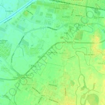 Mappa topografica Via del Pino, altitudine, rilievo