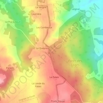 Mappa topografica Forêt Des Loges, altitudine, rilievo