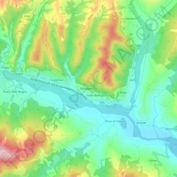 Mappa topografica Barbigarezza, altitudine, rilievo