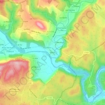 Mappa topografica Pontier, altitudine, rilievo