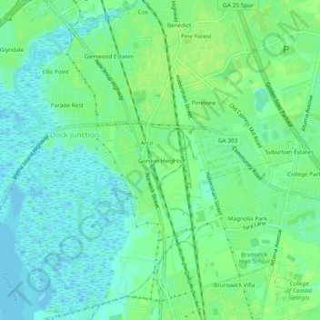 Mappa topografica Gordon Heights, altitudine, rilievo