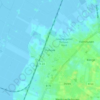 Mappa topografica Ihrhove, altitudine, rilievo