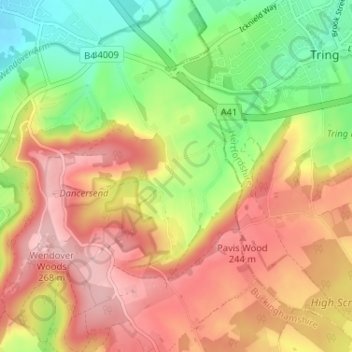 Mappa topografica Dancers End, altitudine, rilievo