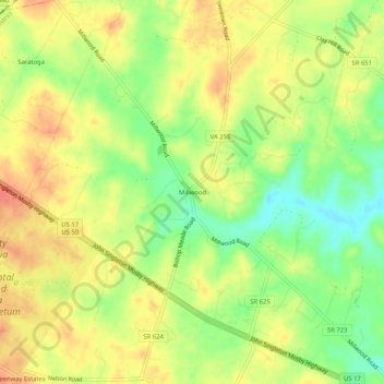 Mappa topografica Millwood, altitudine, rilievo