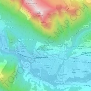 Mappa topografica Sur Marcelly, altitudine, rilievo
