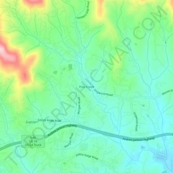 Mappa topografica Pole Creek, altitudine, rilievo