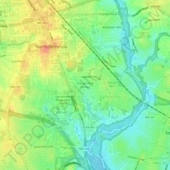 Mappa topografica Garrett Park Estates, altitudine, rilievo