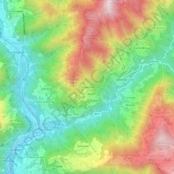 Mappa topografica Pregaroldi, altitudine, rilievo