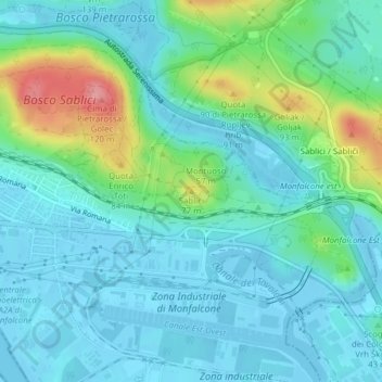 Mappa topografica Sablici, altitudine, rilievo