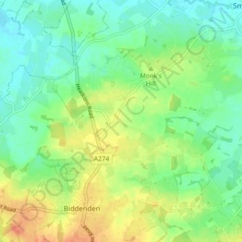 Mappa topografica Standen, altitudine, rilievo