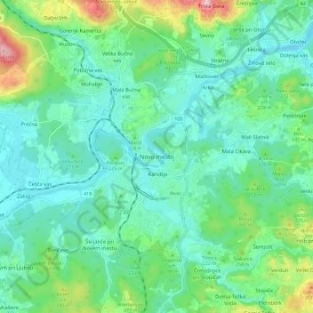 Mappa topografica Novo Mesto, altitudine, rilievo