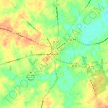 Mappa topografica Saluda, altitudine, rilievo