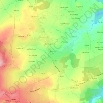 Mappa topografica Goueille, altitudine, rilievo
