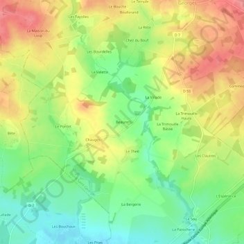 Mappa topografica Beaune, altitudine, rilievo