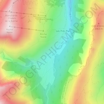 Mappa topografica Les Teppes du Rieu-Froid, altitudine, rilievo