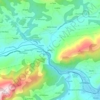 Mappa topografica Barbón, altitudine, rilievo