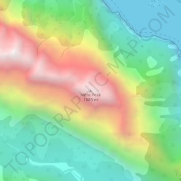 Mappa topografica Mitre Peak, altitudine, rilievo