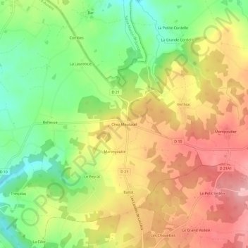 Mappa topografica Chez Moutaud, altitudine, rilievo