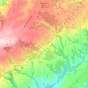 Mappa topografica Arzona, altitudine, rilievo