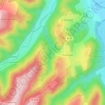Mappa topografica source de Chantejail, altitudine, rilievo