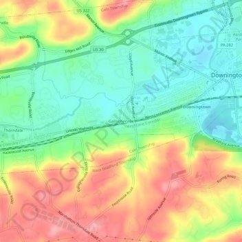 Mappa topografica Gallagherville, altitudine, rilievo