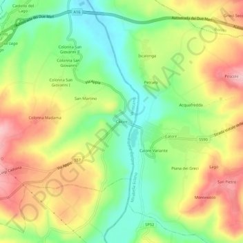 Mappa topografica Calore, altitudine, rilievo