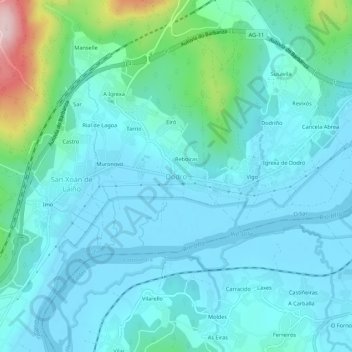 Mappa topografica Dodro, altitudine, rilievo