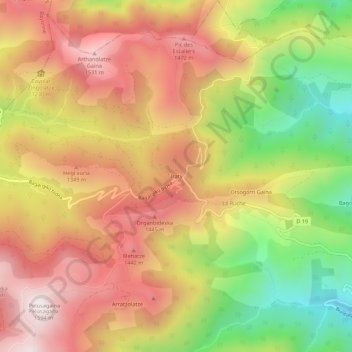 Mappa topografica Iraty, altitudine, rilievo