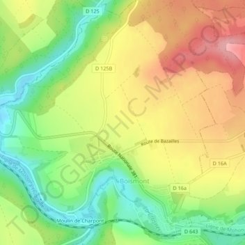 Mappa topografica Blesse, altitudine, rilievo