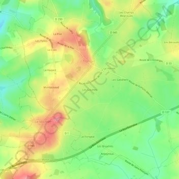 Mappa topografica Les Gouttes, altitudine, rilievo