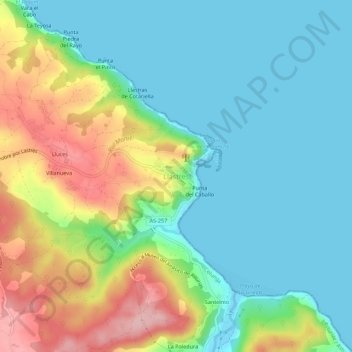 Mappa topografica Lastres, altitudine, rilievo