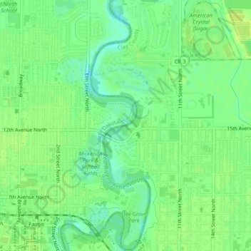 Mappa topografica Fargo 12th Avenue Dam, altitudine, rilievo