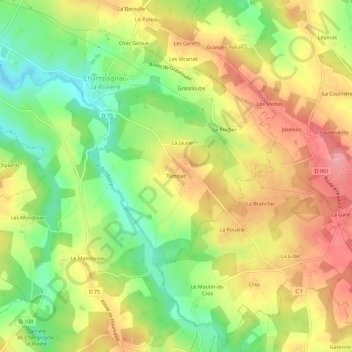 Mappa topografica Tamisac, altitudine, rilievo