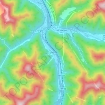 Mappa topografica Greenville, altitudine, rilievo