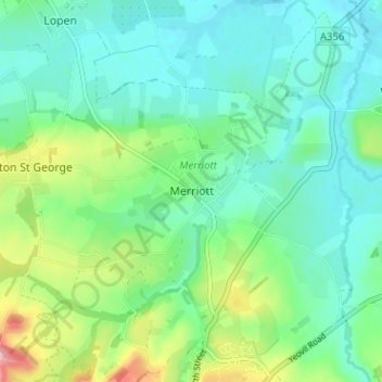 Mappa topografica Merriott, altitudine, rilievo