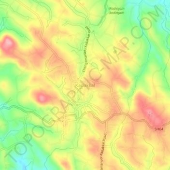 Mappa topografica Kadakkal, altitudine, rilievo