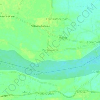 Mappa topografica Pudhukottai, altitudine, rilievo